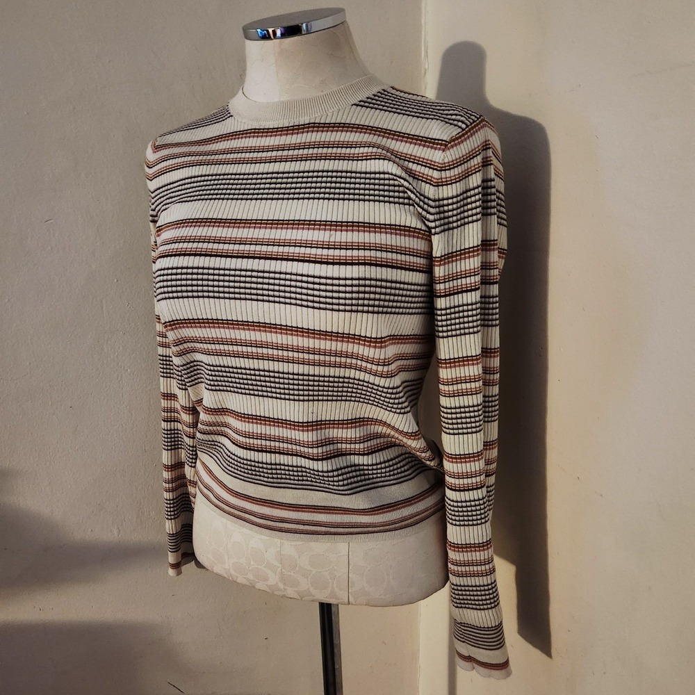 FRAME Ribbed Stripe Long Sleeve Ribbed Top Offwhite Multi S - Picture 5 of 5